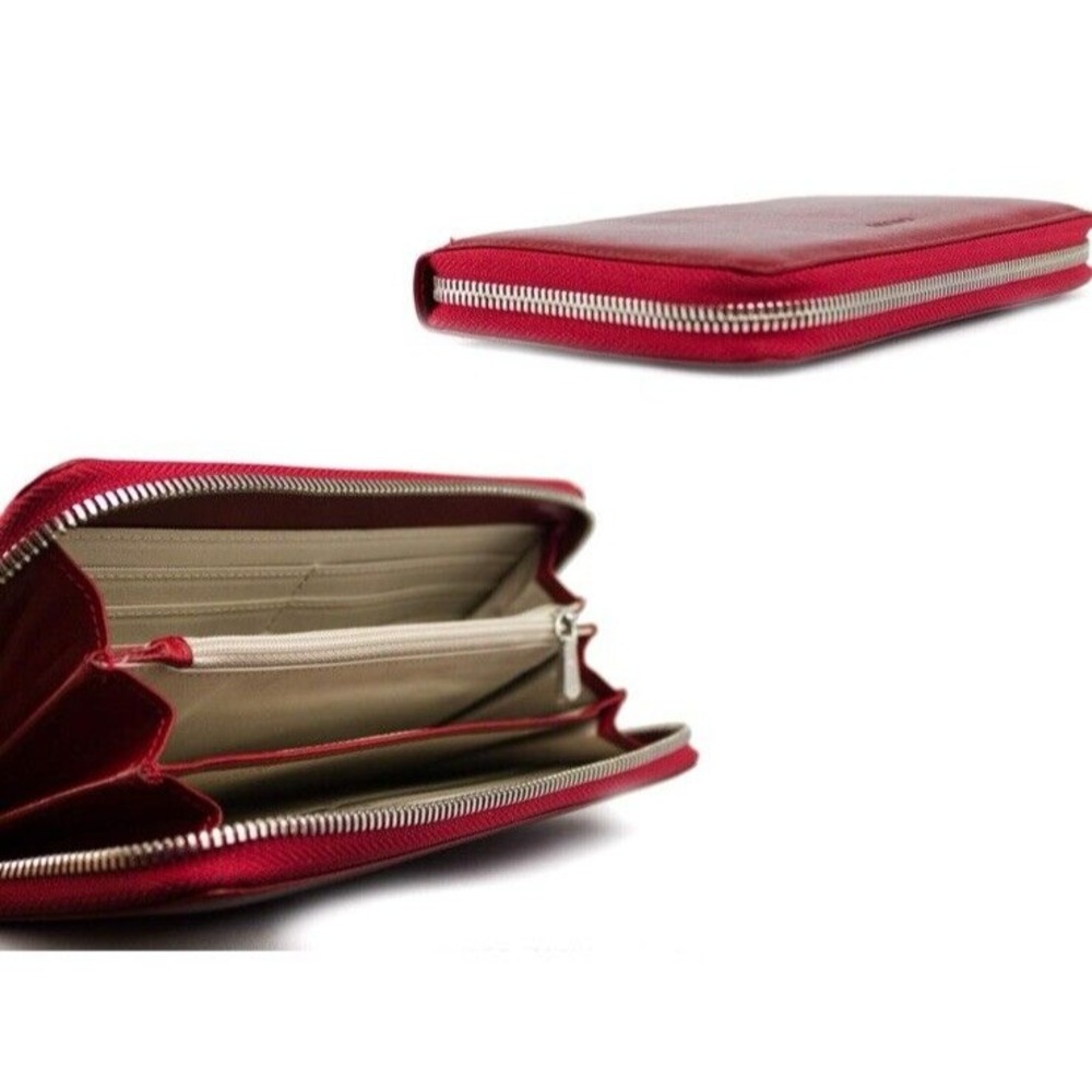 Giudi Leather‎ Wallet & Card Holder Burgundy Red Silver Hardware Zipper
